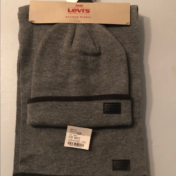 Levi's gray and black Knit Hat and Scarf Set - Picture 1 of 4